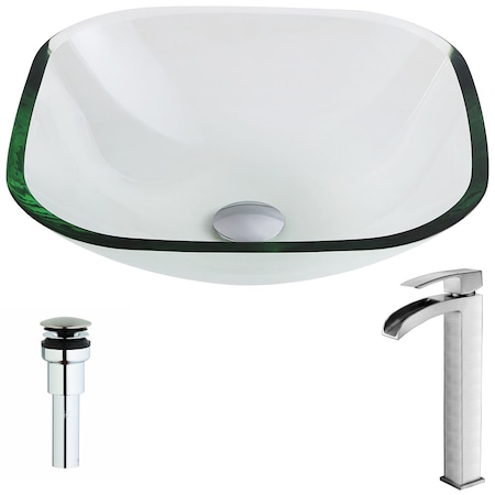 Anzzi Cadenza Deco-Glass Vessel Sink, Clear and Key Faucet, Brushed Nickel LSAZ074-097B